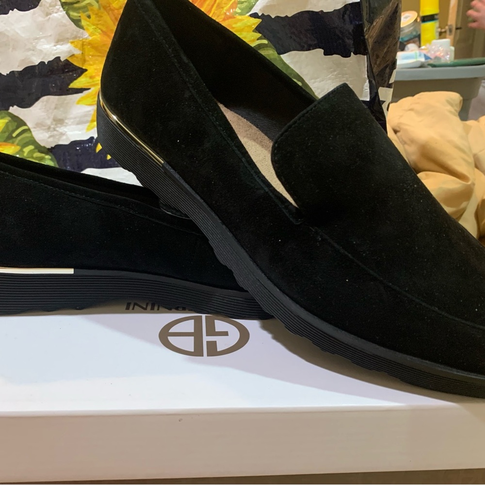 Slip On Loafer Black Suede Memory Foam Gold Trim 11 M GIANI BERNINI Garrethl NIB